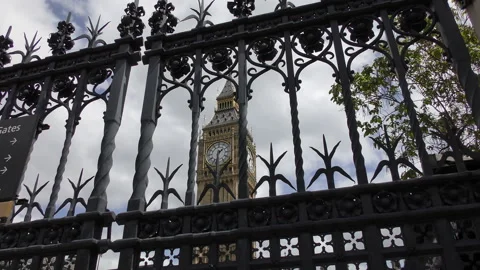 Medieval Iron Gate and Big Ben Tower. London. Stock Footage 88826182