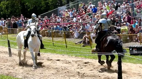 Medieval jousting in slow motion Stock Footage 40732316