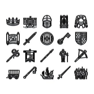Medieval kingdom objects and fantasy game assets Stock Illustration