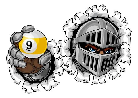 Medieval Knight 9 Ball Pool Billiards Team Mascot イラスト素材