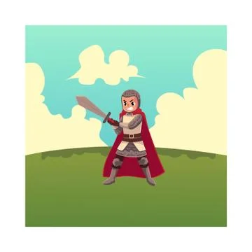 Medieval knight apprentice, sword bearer, squire in chain armor Stock Illustration