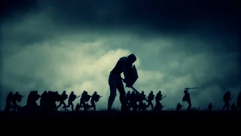 Medieval Knight Dropping Dead During a War Stock Footage 111637096