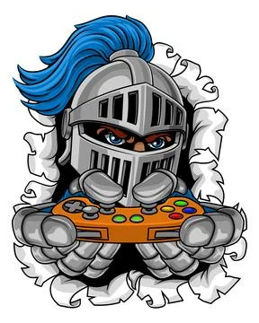 Medieval Knight Gamer Controller Team Mascot Stock Illustration
