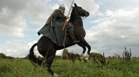 Medieval knight on horseback. Stock Footage 42947309