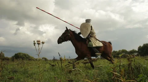 Medieval knight on horseback. Stock Footage 42947324