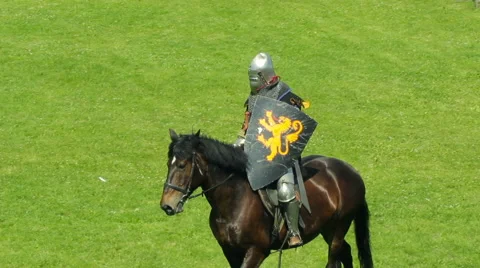 Medieval knight on horseback Stock Footage 58740960