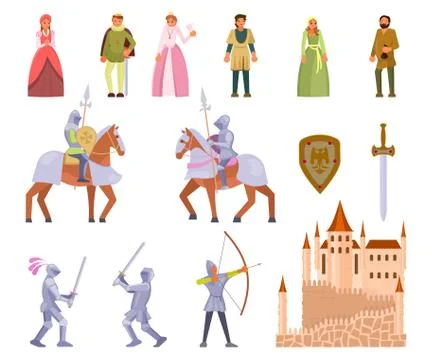 Medieval knight icon set, vector flat illustration イラスト素材