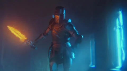 Medieval Knight Running to Camera with Magical Sword Stock Footage 270483009