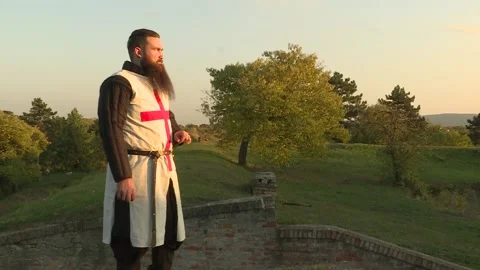 Medieval knight Templar observing Video stock 140458986