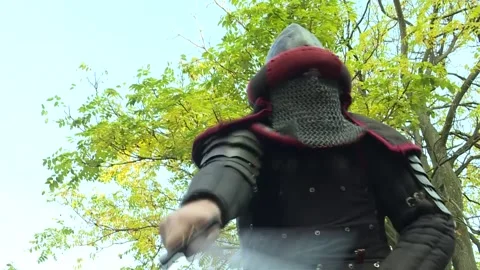 Medieval knight waving with sword 1 Video stock 140396848