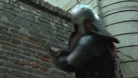 Medieval knight waving with sword Video stock 140396845