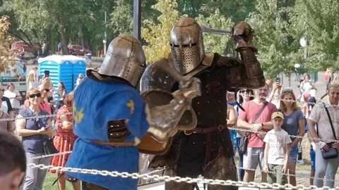 Medieval Knights Combat Fight in the ring Stock Footage 116055377