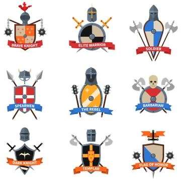 Medieval knights emblems flat icons set イラスト素材