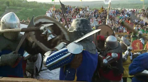 Medieval knights fighting with swords. Stock Footage 33758099