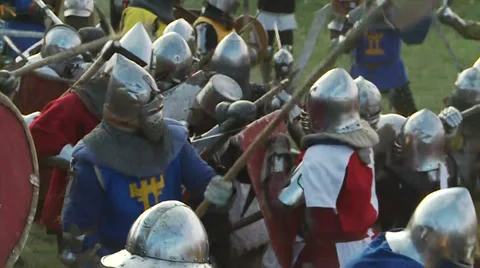 Medieval knights fighting with swords. Stock Footage 33758993