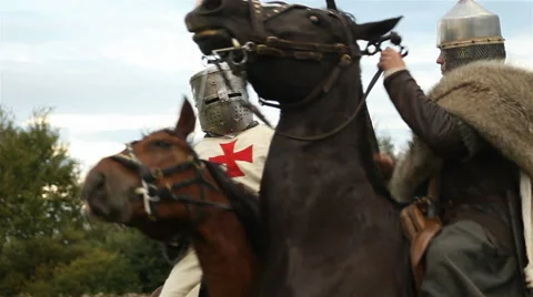 Medieval knights on horseback. Stock Footage 42947377