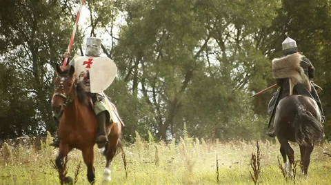Medieval knights on horseback. Stock Footage 42947425