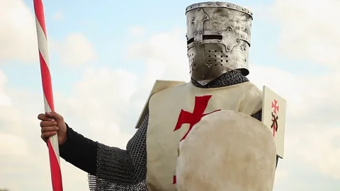 Medieval knights on horseback. Video stock 70633737