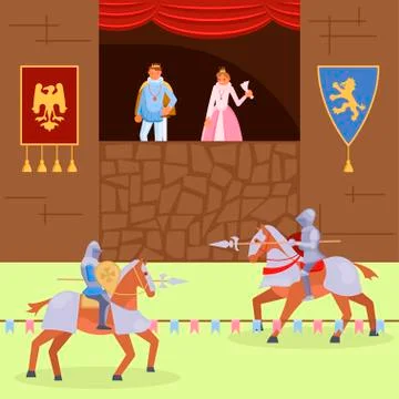 Medieval knights joust vector flat illustration イラスト素材