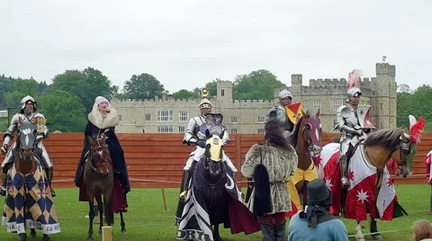 Medieval knights preparing for a joust Stock Footage 64011424