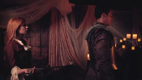 Medieval Lady Offering a Sword to a Knight Stock Footage 208197709