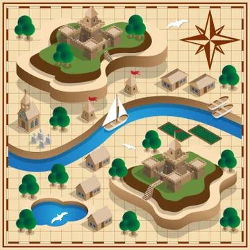 Medieval landscape on the old map. Stock Illustration