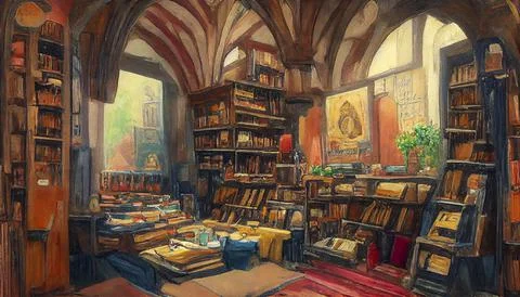 Medieval library, digital illustration Stock Illustration