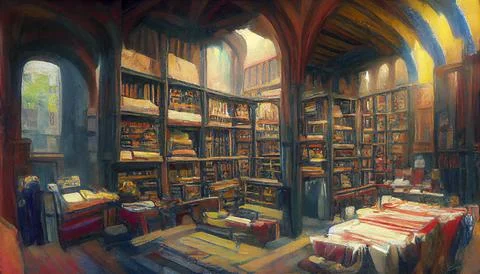 Medieval library, digital illustration Stock Illustration