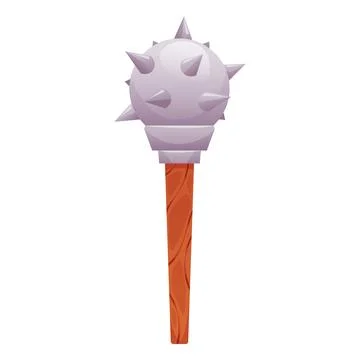 Medieval mace, round, with sharp metal spikes and a wooden handle. Illustration