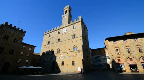 Medieval main square Piazza dei Priori in Volterra, Italy. Stock Footage 53476005