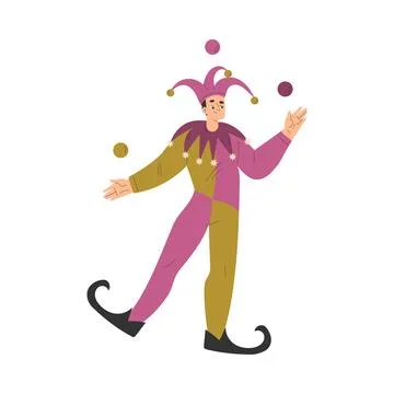 Medieval Man Jester Character Juggling Balls in Standing Pose Vector Stock Illustration