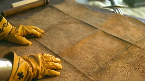 Medieval man pointing to an map Stock Footage 62468761