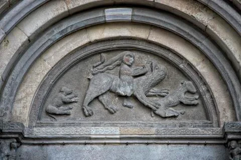 Medieval marble bas relief close up detail Stock Photos