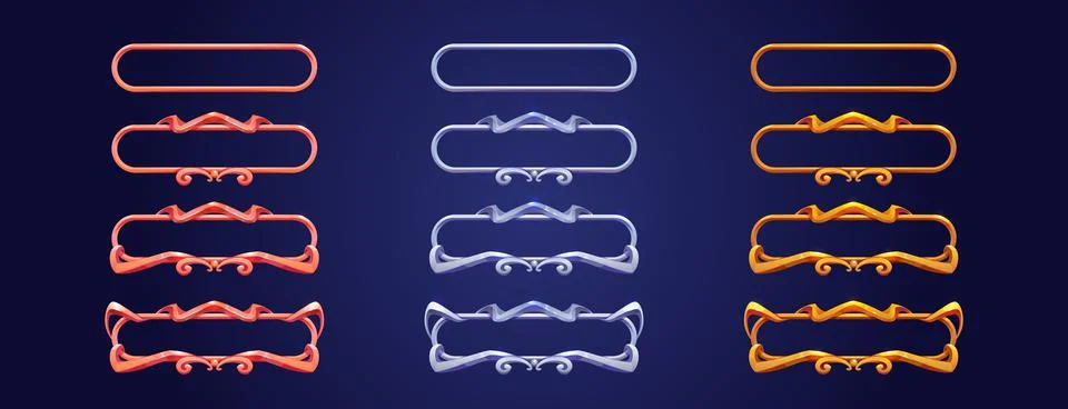 Medieval metal frames set on dark background Stock Illustration