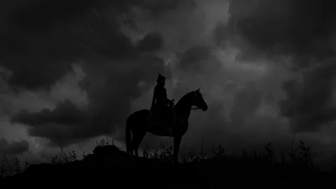 Medieval Middle Eastern Arabic Sultan on Horse in Thunderstorm Stock Footage 329646558