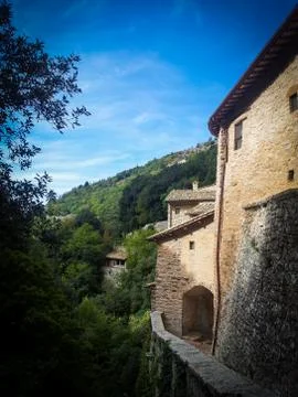 Medieval monastery walls in Mount Subasio, Assisi, Italy Stock Photos
