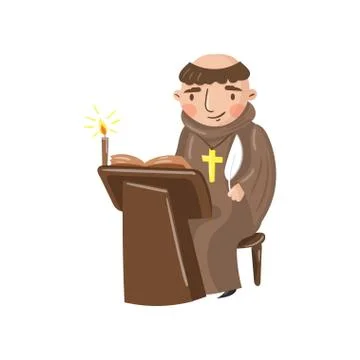 Medieval monk scribe character writing a chronicle of contemporary events Stock Illustration