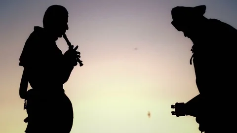 Medieval musicians' silhouettes Stock Footage 101651593