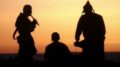Medieval musicians' silhouettes Stock Footage 101651679