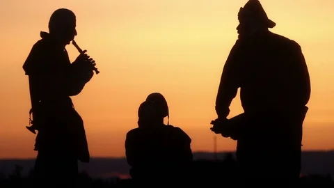 Medieval musicians' silhouettes Stock Footage 101651730