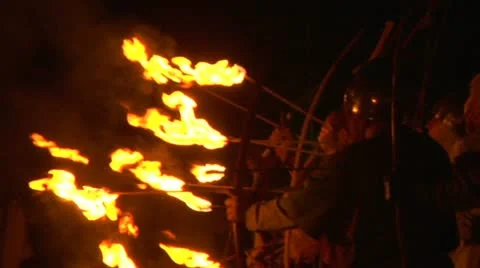 Medieval night fight slow motion 01 Stock Footage