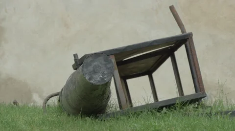 Medieval objects laying on the grass, Brasov Stock Footage 57937298