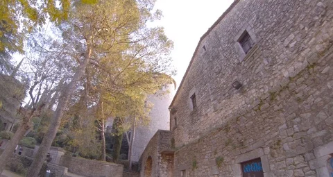 Medieval Oldtown tower from the park nerby surrounded by trees Stock Footage 104065618