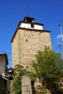 Medieval ottoman clock tower in shtip macedonia downtown Stock Photos