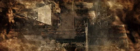 Medieval pirate ship on the river Stock Footage 228239617