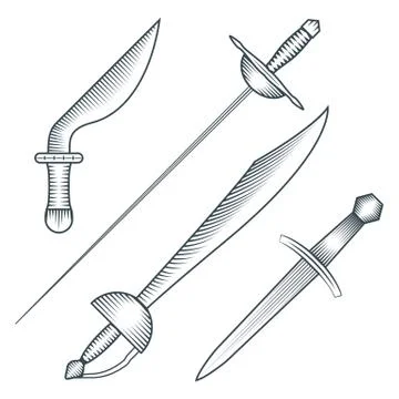 Medieval pirate sword dagger dirk engraving style illustration. Stock Illustration