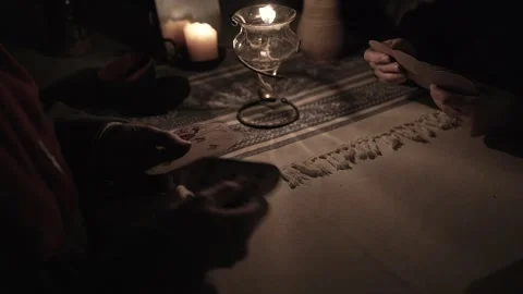 Medieval Playing cards by candle and oil light (B) Stock Footage 320546078