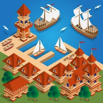 Medieval port. Stock Illustration