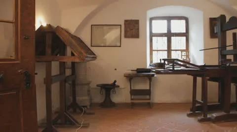 Medieval printing press 0001 Stock Footage 12629679
