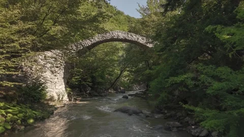 Medieval Queen Tamar Stone Arch Bridge in Georgia Stock Footage 346188941